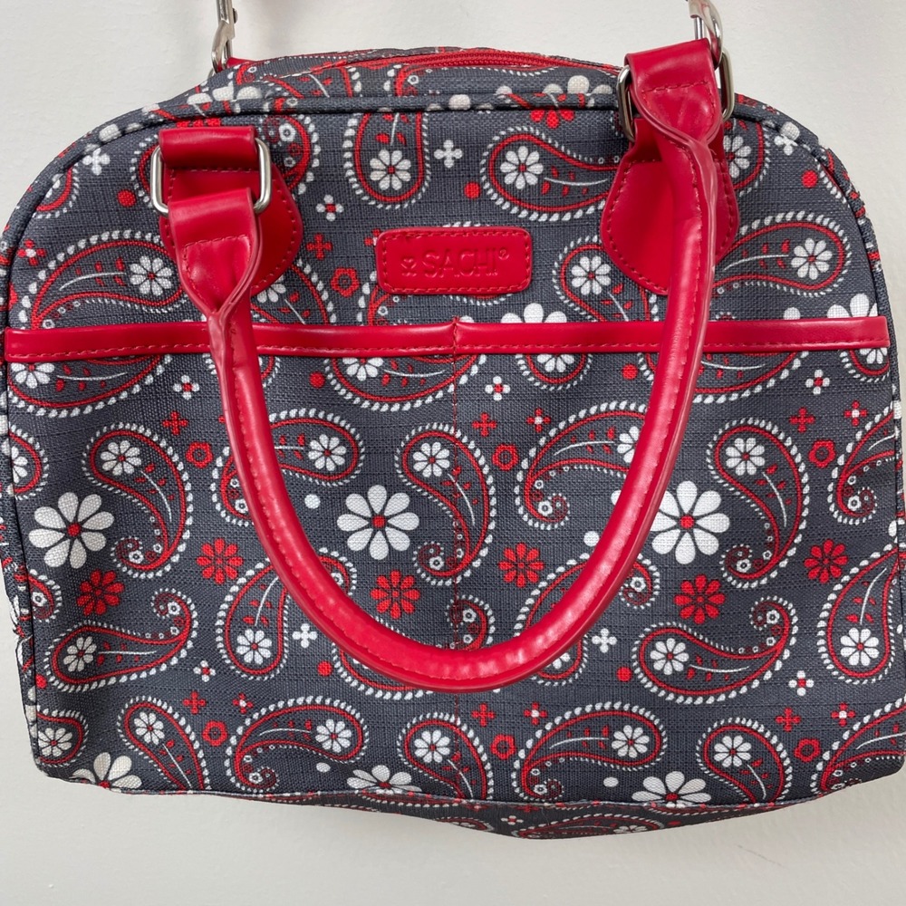 Sachi Red White Paisley Insulated Lunch Bag Tote Purse‎ Shoulder Strap
